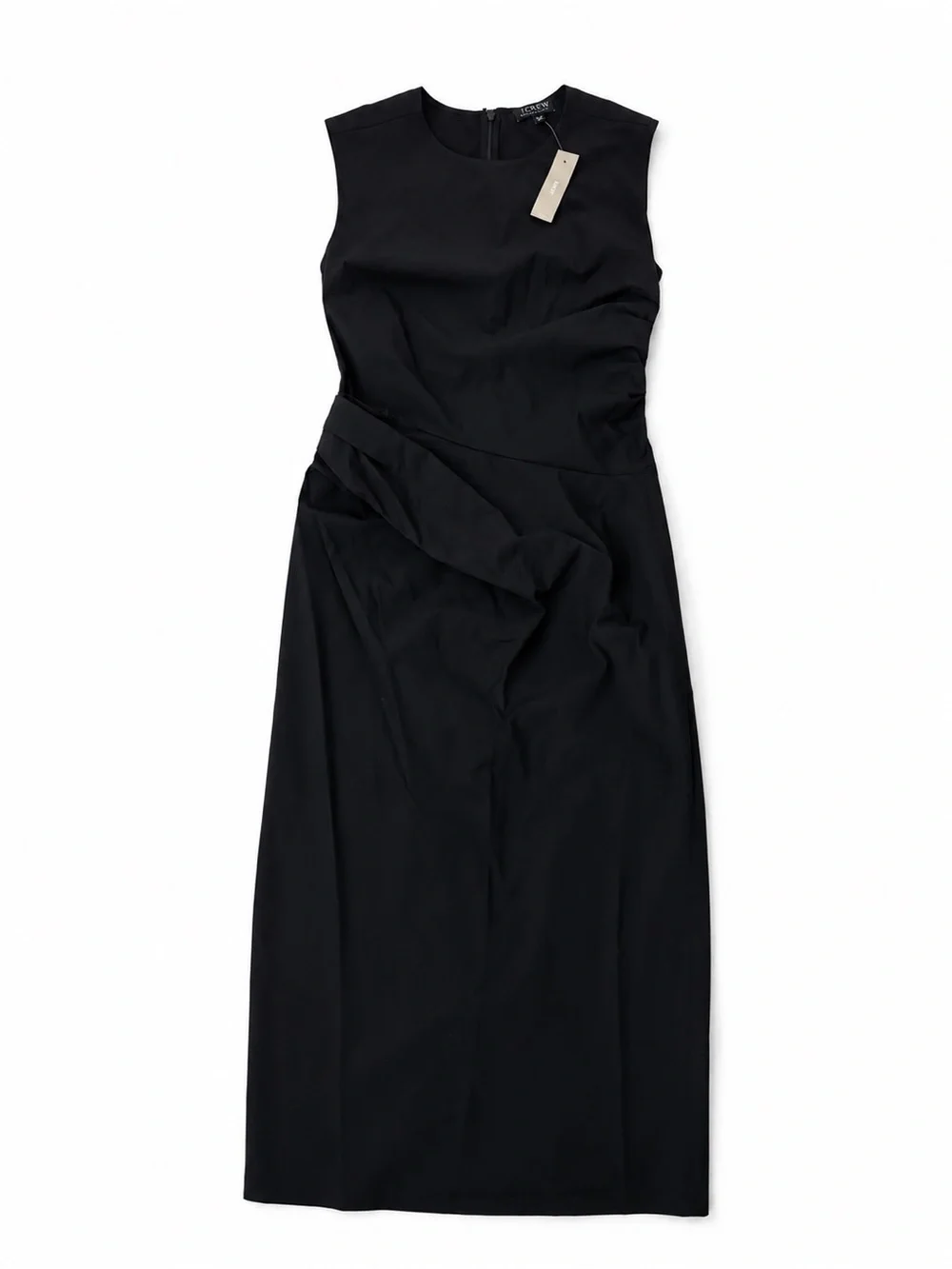 NWT J.Crew Ruched Midi Dress Stretch Cotton Poplin Black Size 6 Wedding Guest